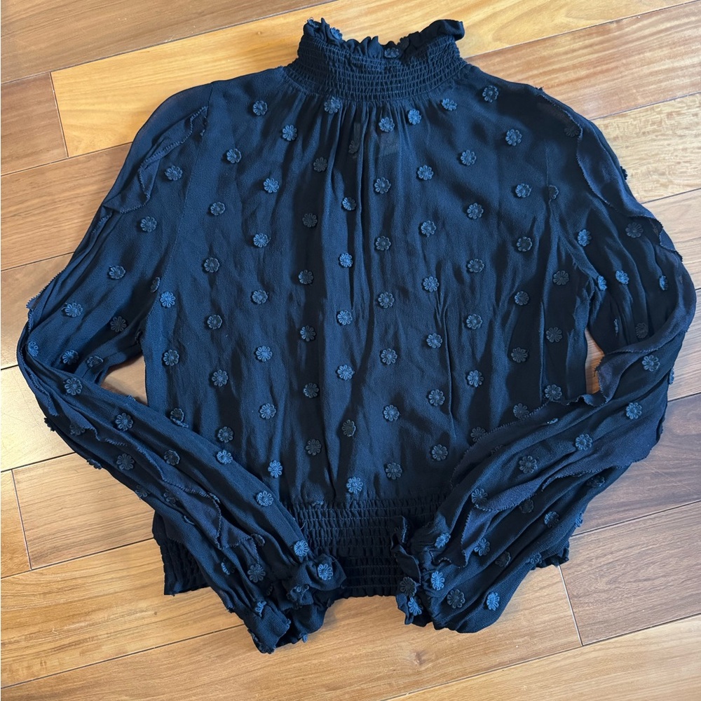 FARM Rio Sheer Black Floral Textured Top